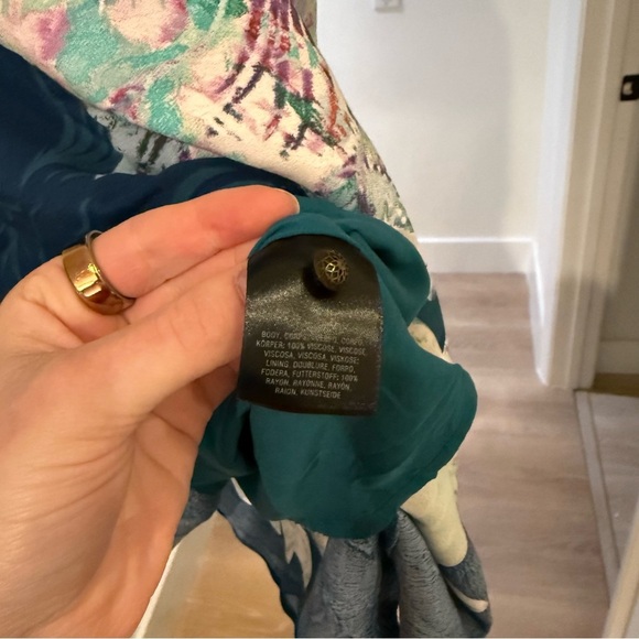 Maeve Anthropologie Floral Cold Shoulder Teal Midi Length Dress Sz 4 Modest - Picture 8 of 14